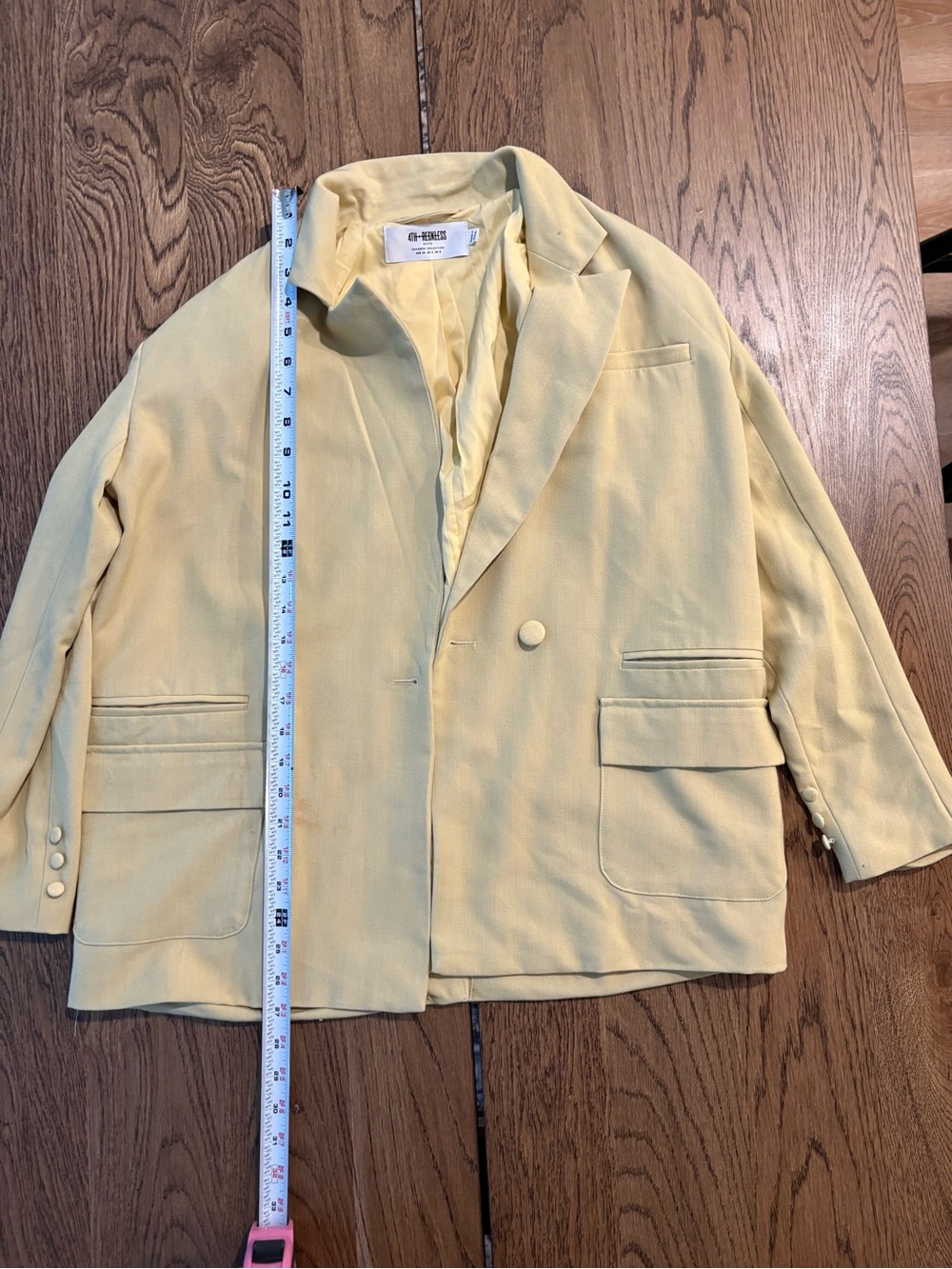 4th + Reckless Petite Yellow Oversized Tailored Blazer US 4 Double Button